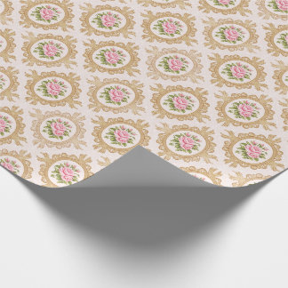 Papel De Presente Moldura Barroca Rosa Elegante e Dourada
