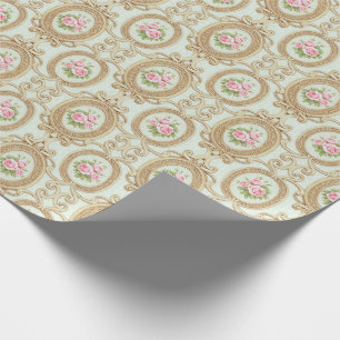 Papel De Presente Moldura Barroca Rosa Elegante e Dourada