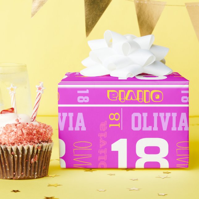 Papel De Presente Moldura de aniversário de 18 anos para raparigas d (Festa de aniversário)