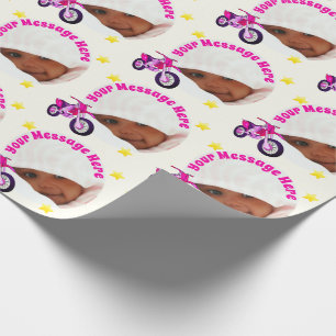 Papel De Presente Moldura de Foto, Moto Rosa e Mensagem Personalizad