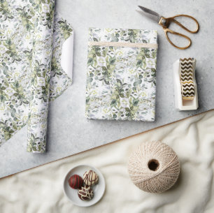 Papel De Presente Moldura de ouro de folhagem verde-alvejada