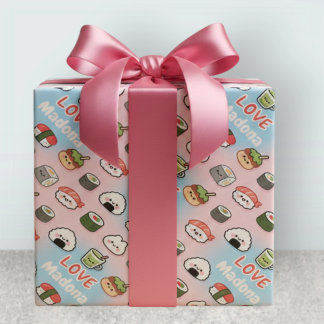 Papel De Presente Moldura de Padrão de Comida Matcha Sushi Kawaii