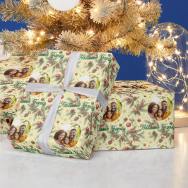 Papel De Presente Moldura de Pinheiro Dourada