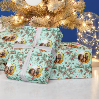 Papel De Presente Moldura de Pinheiro Dourada