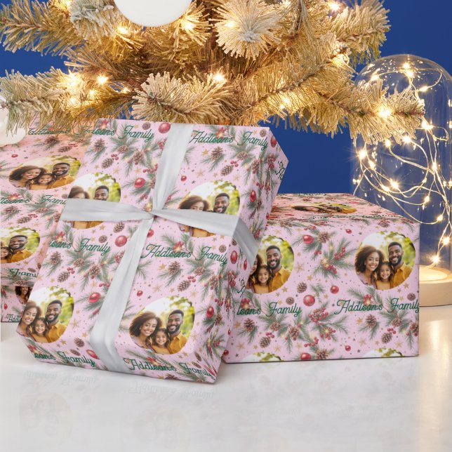 Papel De Presente Moldura de Pinheiro Dourada (Feriados)