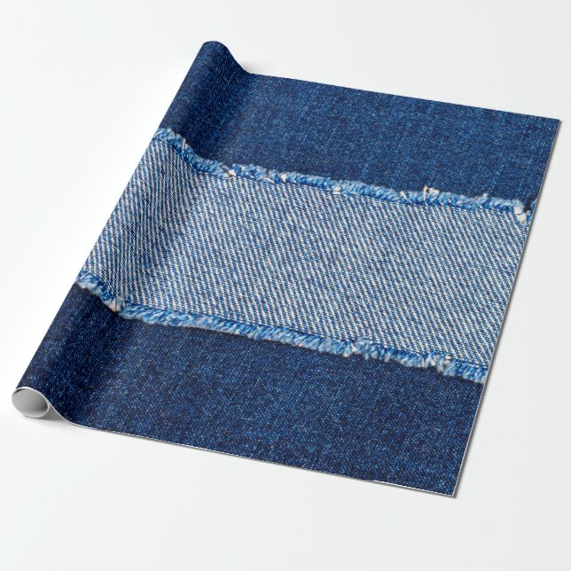 Papel De Presente Moldura de tecido de jeans azul denim destruída em (Desenrolado)