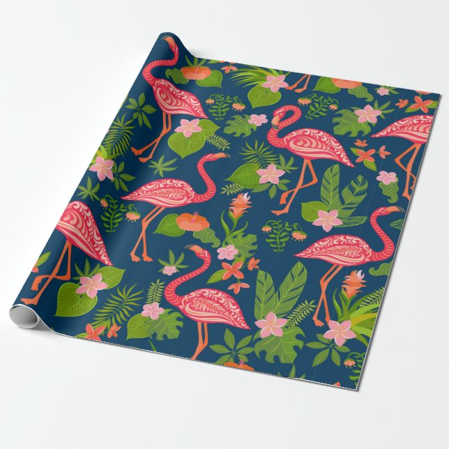 Papel De Presente Moleza rosada flamingo em uma tartaruga listrada (Desenrolado)