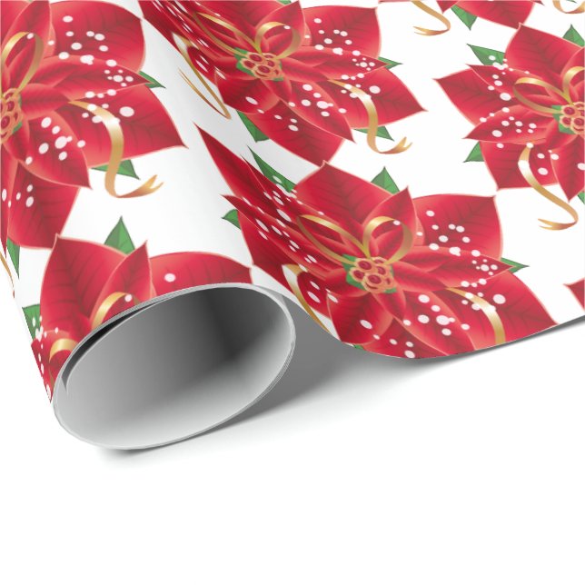 Papel De Presente Molho De Natal - Poinsettia Vermelha (Ponta do rolo)
