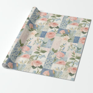 Papel De Presente Molho Delicado, Cor-De-Rosa Floral E Azul