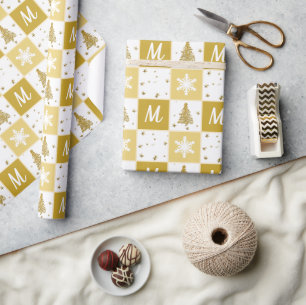 Papel De Presente Molho Dourado e branco de Natal Elegante Monograma