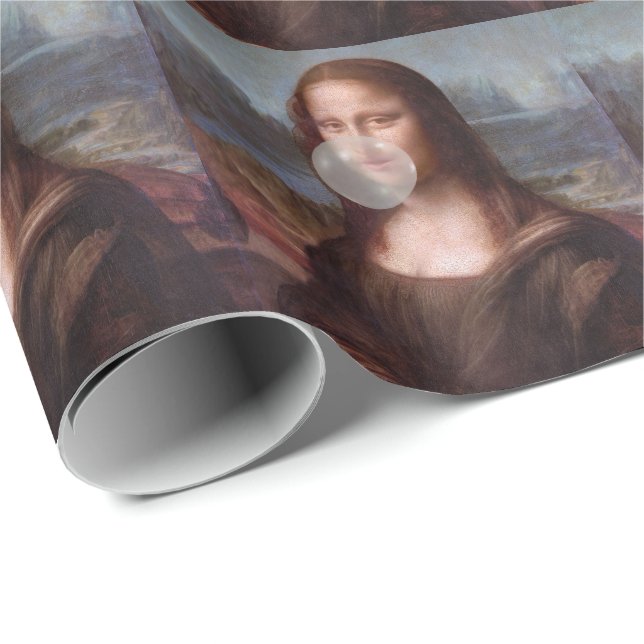 Papel De Presente Mona Lisa a soprar o chiclete da cinza (Ponta do rolo)