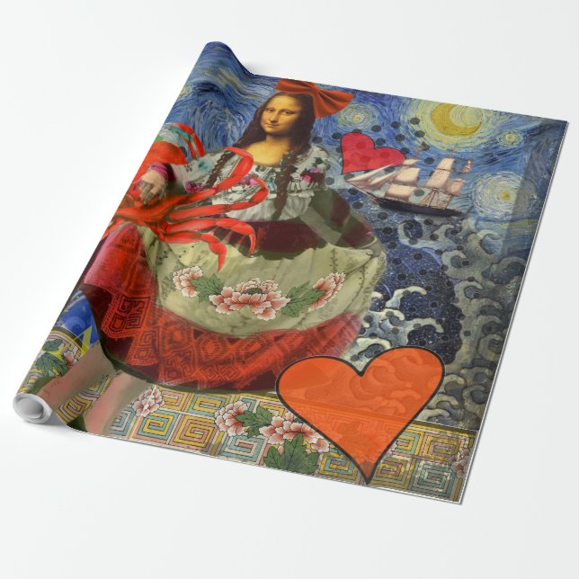 Papel De Presente Mona Lisa Diversão Zodíaco Caprichoso  (Desenrolado)