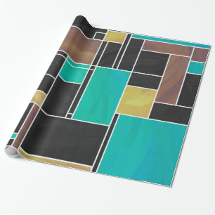 Papel De Presente Mondrian Teal Brown Impressão