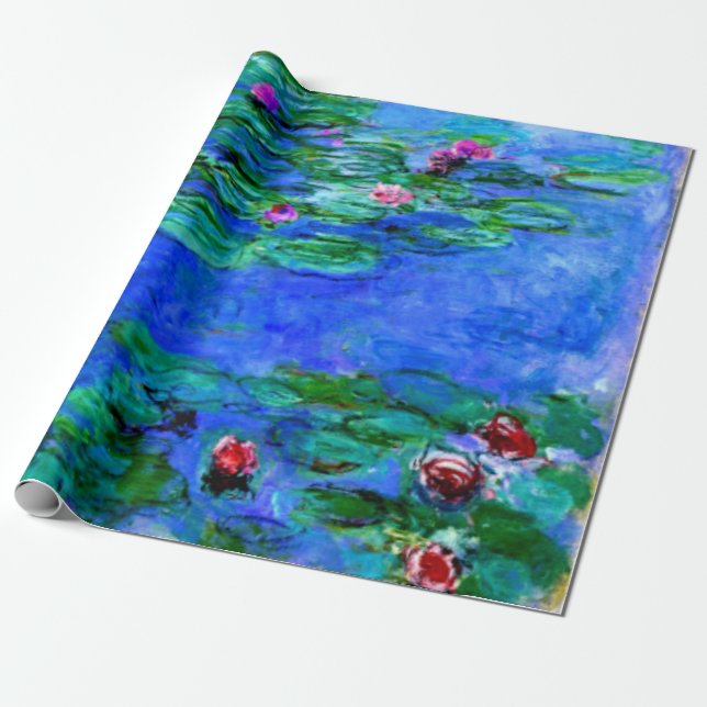Papel De Presente Monet - Lírios de Água (vermelho) (Desenrolado)