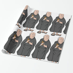 Papel De Presente Monge segurando cruz em roupa medieval religiosa