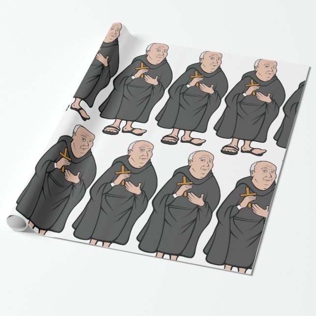 Papel De Presente Monk Segurando Cruz em Robe Religioso Medieval (Desenrolado)