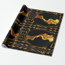 Papel De Presente Monochrome Opulence: Liquid Gold Black Designer