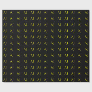 Papel De Presente Monograma Atraente Amarelo Preto Minimalista Moder
