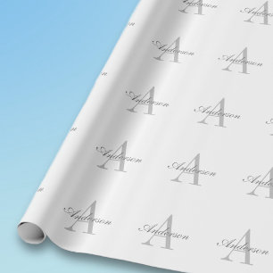 Papel De Presente Monograma Branco e Cinza Elegante