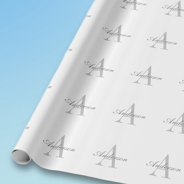 Papel De Presente Monograma Cinza e Branco Elegante (Criador carregado)