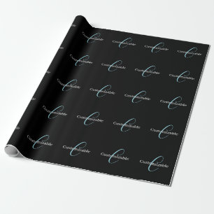 Papel De Presente Monograma Curto Editável Branco Azul Preto