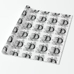 Papel De Presente Monograma D Padrão Floral Branco e Preto Inicial<br><div class="desc">O papel inicial de empacotamento de padrão floral branco e preto monograma D pode ser personalizado com imagem, nome, texto, logotipo ou foto. Mude o fundo branco para qualquer sombra de azul, verde, amarelo, laranja, rosa, vermelha, marrom e roxa. Excelente para embrulhar presentes de Natal, aniversário, chá de fraldas ou...</div>