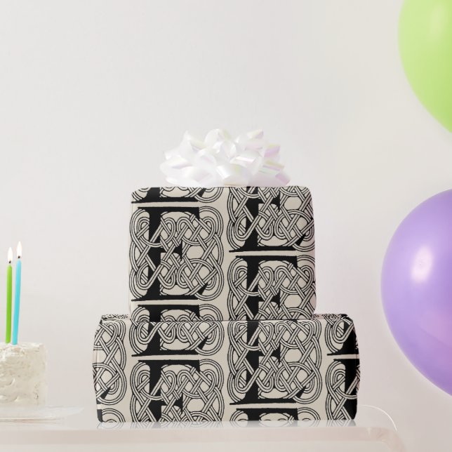 Papel De Presente Monograma da Letra E com Impressão de Nó Celta Vin (Presentes para festas)