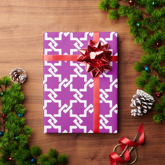 Papel De Presente Monograma de bloqueio roxo chique do teste padrão (Presente de Natal)