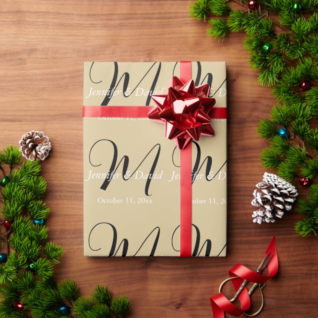 Papel De Presente Monograma de Caligrafia Atraente Casamento  (Presente de Natal)