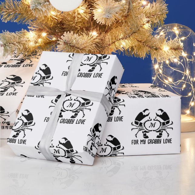 Papel De Presente Monograma de Caranguejo em Estilo Preto (Feriados)