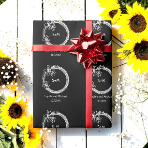 Papel De Presente Monograma de Casamento Branco Negro