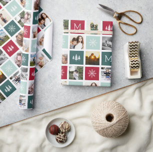 Papel De Presente Monograma de Colagem Festiva Feriado fotográfico