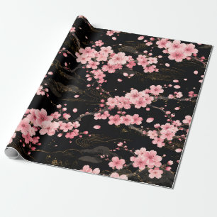 Papel De Presente Monograma de Flor de Cerejeira Japonesa Rosa Corad