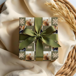 Papel De Presente Monograma de Fotografias Personalizadas do Padrão 