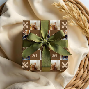 Papel De Presente Monograma de Fotografias Personalizadas do Padrão 