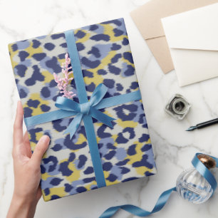 Papel De Presente Monograma de impressão de chic amarelo azul-chic