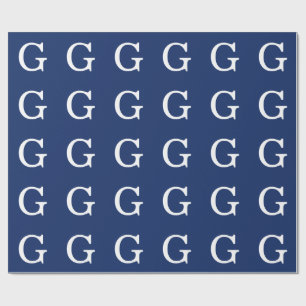Papel De Presente Monograma de Letra Inicial Azul Branco Simples