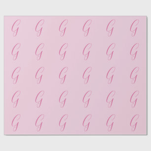 Papel De Presente Monograma de Letra Inicial Rosa Claro Simples Chic