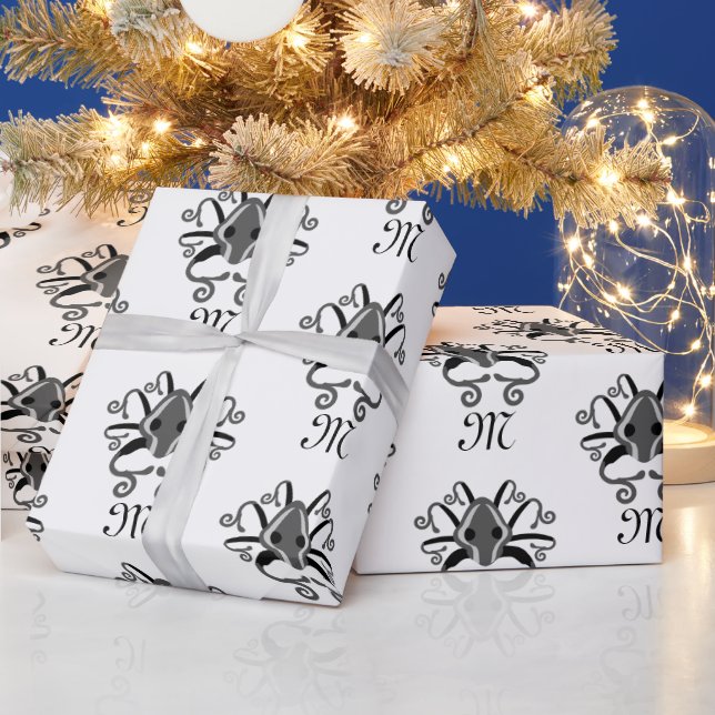 Papel De Presente Monograma de Lulas de cinza (Feriados)
