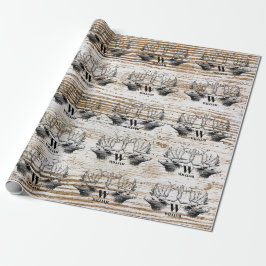 Papel De Presente Monograma de Madeira Rústica Textura de Veado