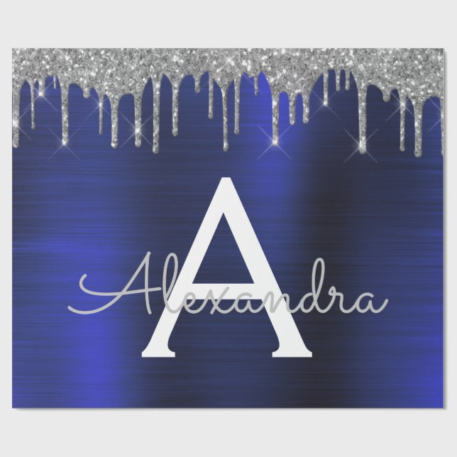 Papel De Presente Monograma de metal com Marinho de prata azul com b (Aberto)