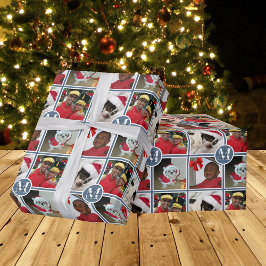 Papel De Presente Monograma de Natal Azul Cria Sua Própria Foto