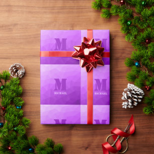 Papel De Presente Monograma de padrão de malha geométrica ombre roxo