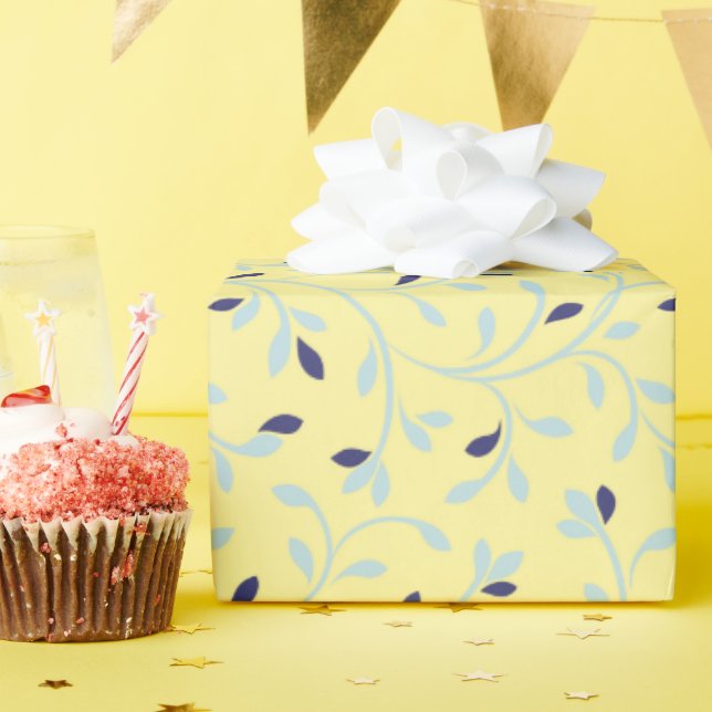 Papel De Presente Monograma de padrão floral amarelo-acastanhado (Festa de aniversário)