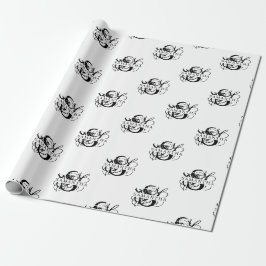 Papel De Presente Monograma de Script Distante Preto e Branco Chic
