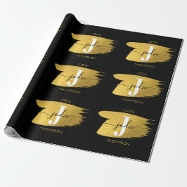 Papel De Presente Monograma de Script Preto e Dourado Moderno Inicia