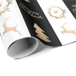 Papel De Presente Monograma Dourado de Feliz Natal Elegante  