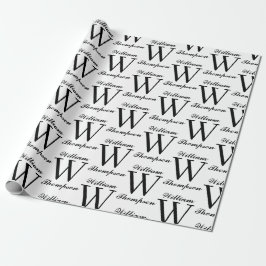 Papel De Presente Monograma Elegante de Caligrafia em Preto e Branco