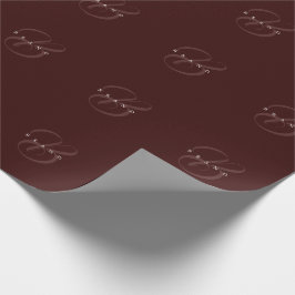 Papel De Presente Monograma Elegante Mínimo de Vinho Profundo