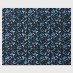 Papel De Presente Monograma Elegante Padrão Floral Azul Vintage